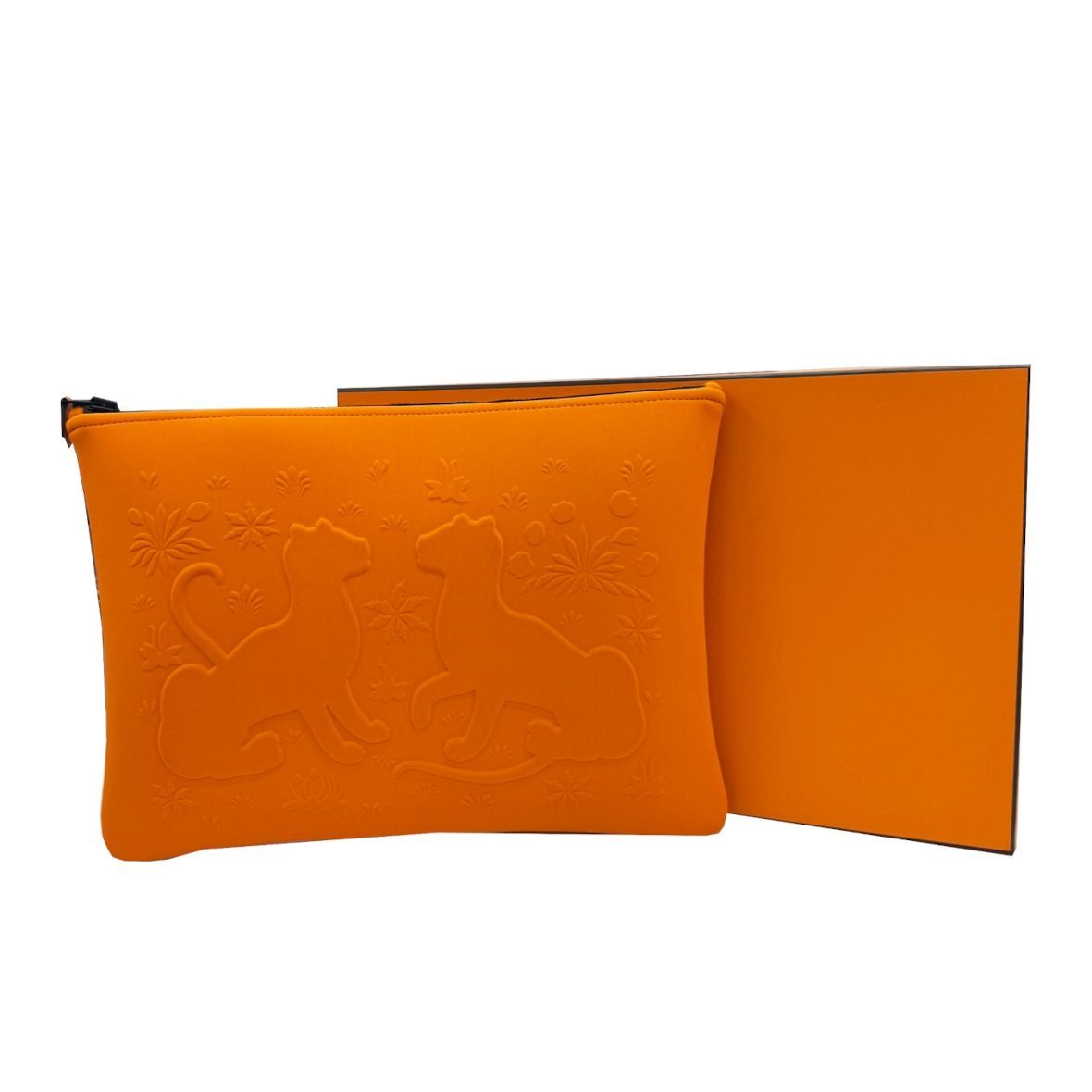 中古】HERMES エルメス ネオバンGM オレンジ レオパード ポーチ 