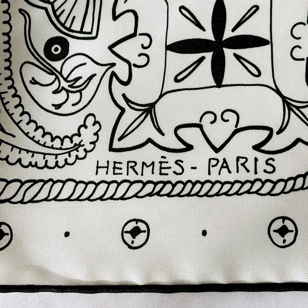 極美品】エルメス カレ55 アニマルバンダナ 白 黒 ブラン /ノワール