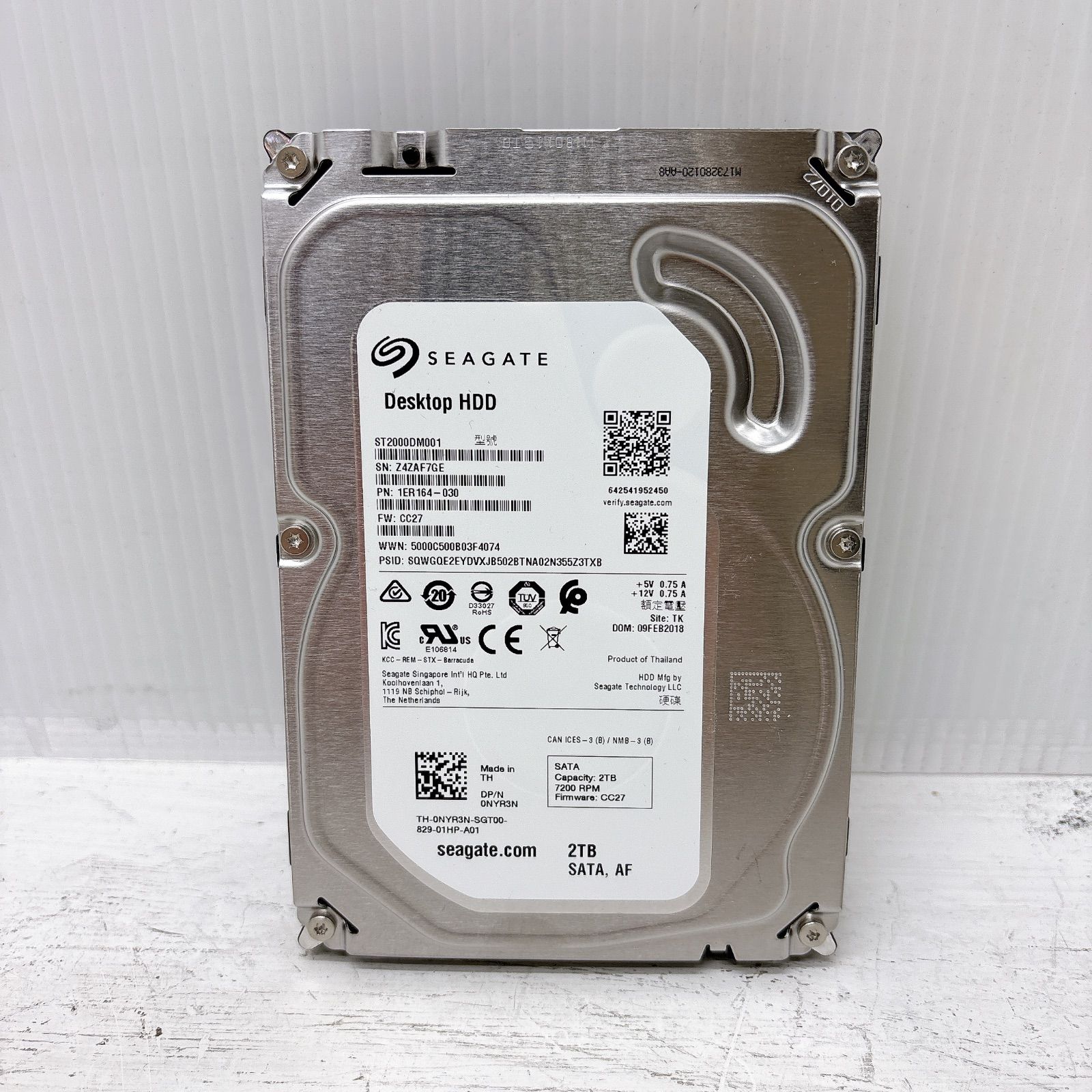 HDD 3.5インチ 2TB seagate ST2000DM001「正常」判定 使用時間3874時間