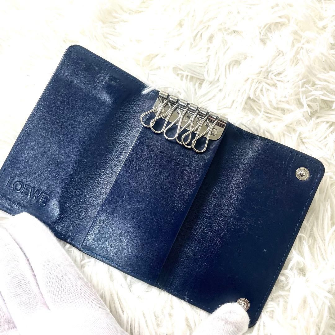 ロエベ LOEWE キーケース アナグラム 総柄 ネイビー レディース メンズ