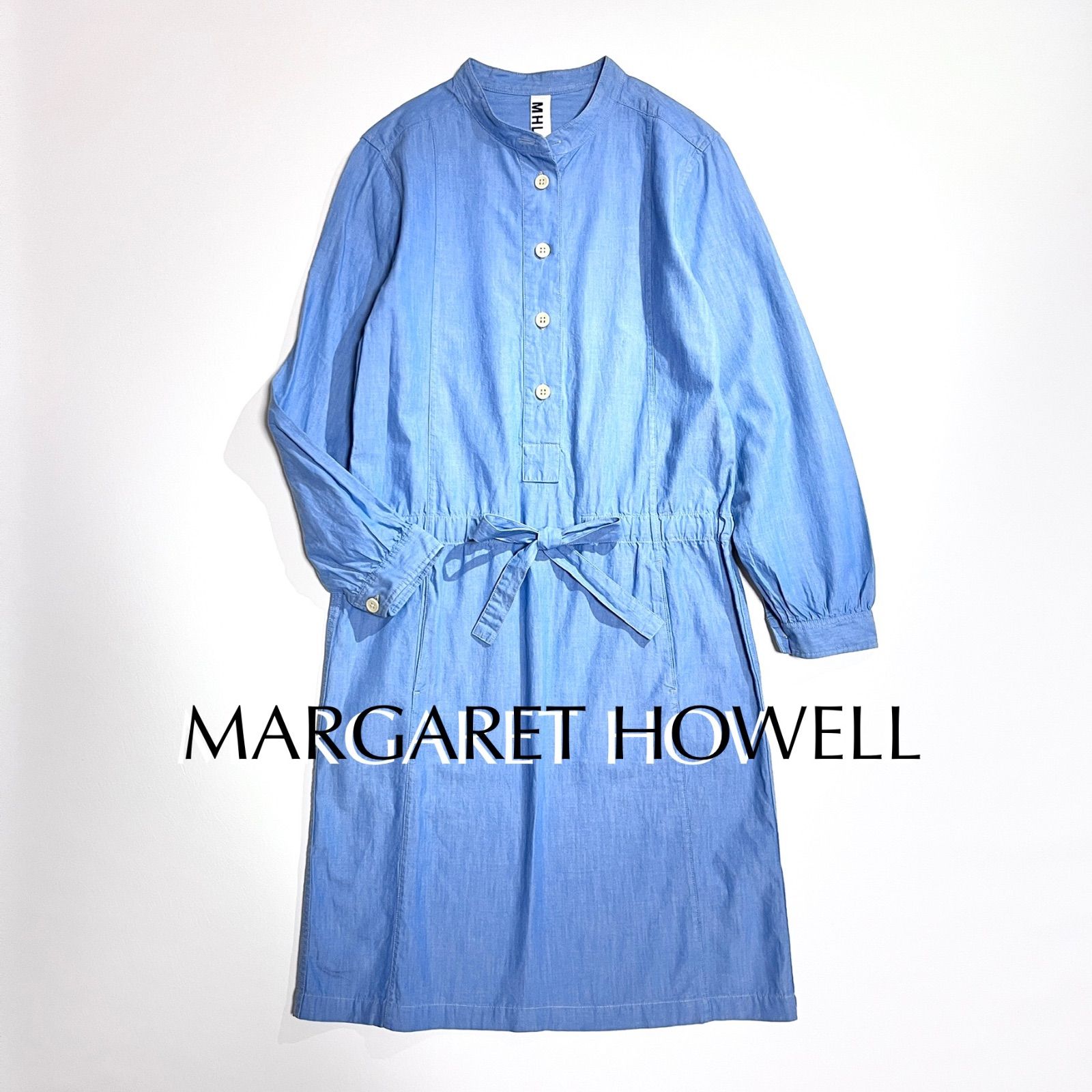 cY94 MHL. マーガレットハウエル バンドカラー シャツワンピース
