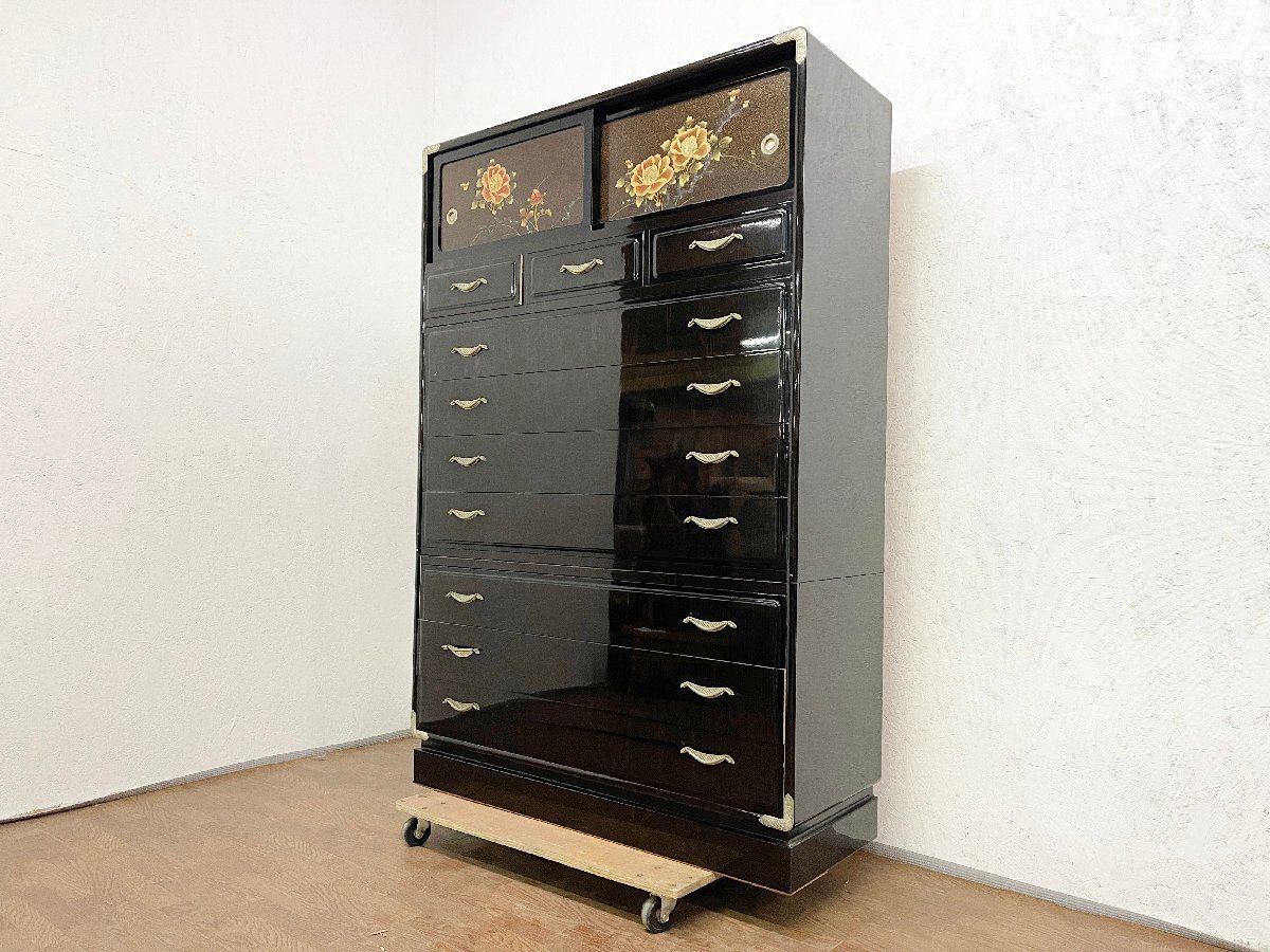 ◇桐たんす 龍仙 和家具 整理箪笥 収納 漆塗 和箪笥 牡丹 金蒔絵 工芸