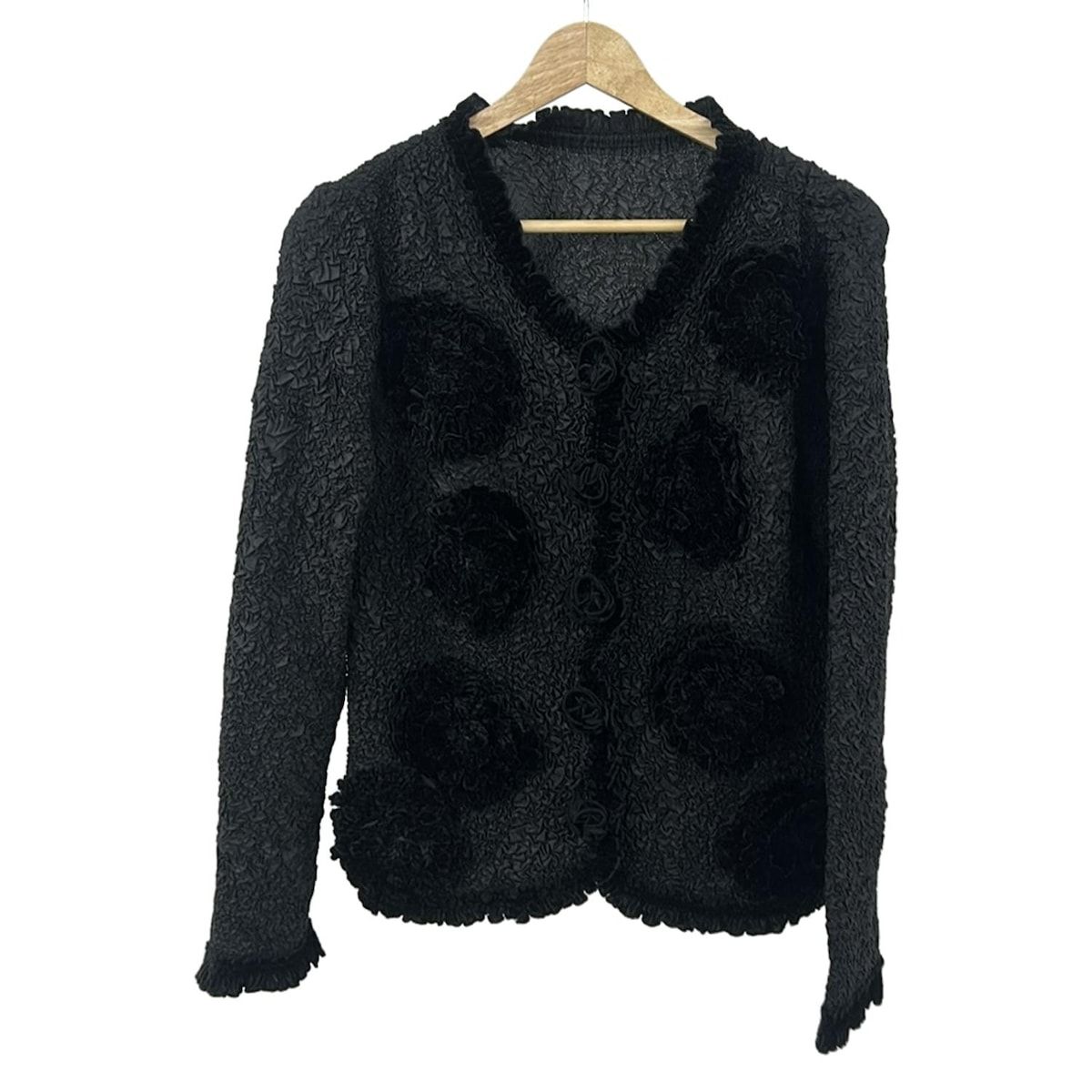 ノコオーノ　ワンピース　花柄　カーディガン 　長袖　プリーツ加工　40 美品 NOKO OHNO(ノコオーノ) カーディガン サイズ40 M レディース美品 - 黒