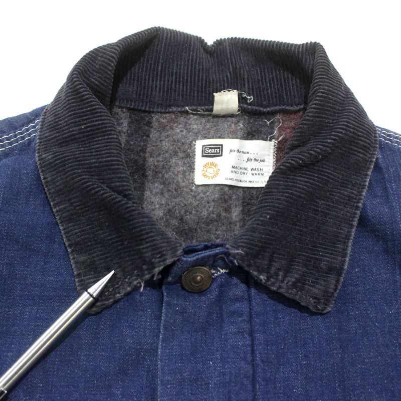 70s vintage Sears 裏地ブランケット バットダイ デニム カバーオール