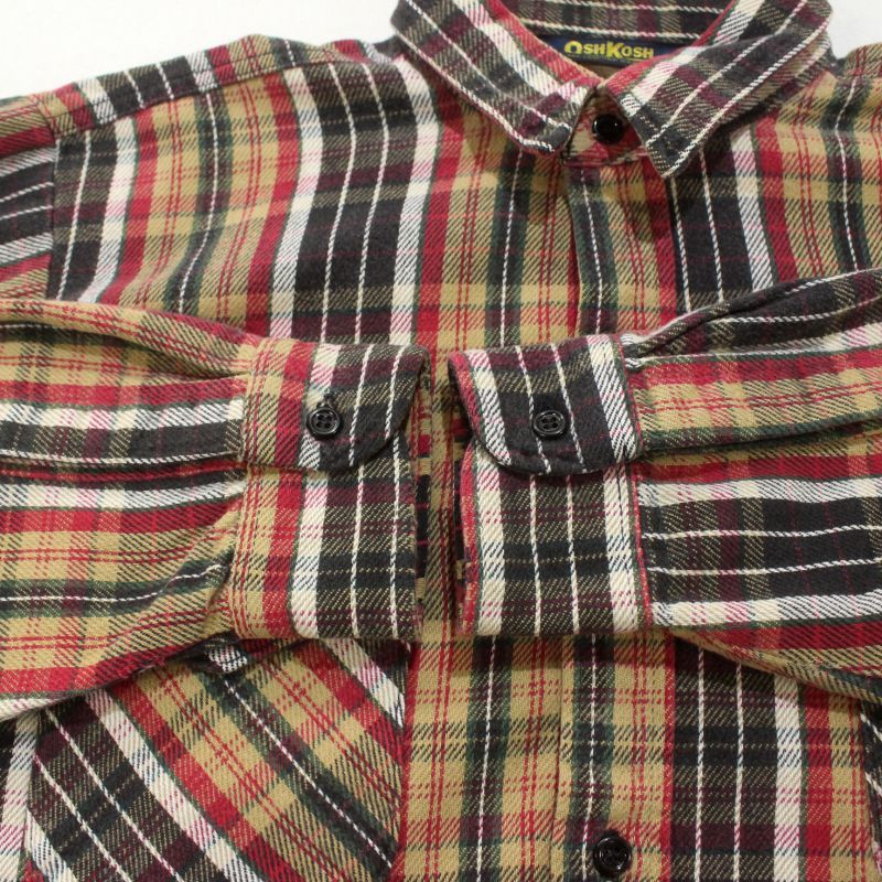 80s vintage OSHKOSH チェック柄 ヘビーネル 長袖シャツ メンズ XL