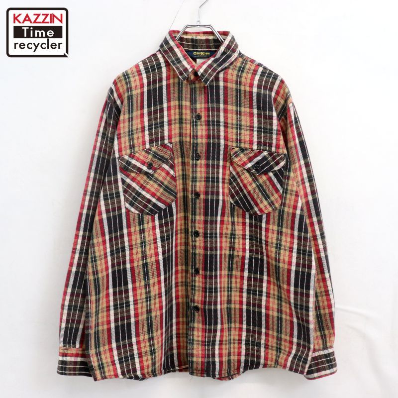 80s vintage OSHKOSH チェック柄 ヘビーネル 長袖シャツ メンズ XL