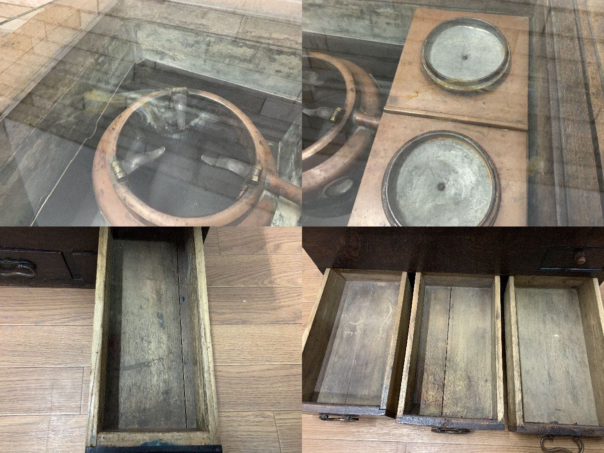 □長火鉢 角火鉢 箱火鉢 鉄瓶 ガラス天板付き 座卓 関西火鉢 囲炉裏