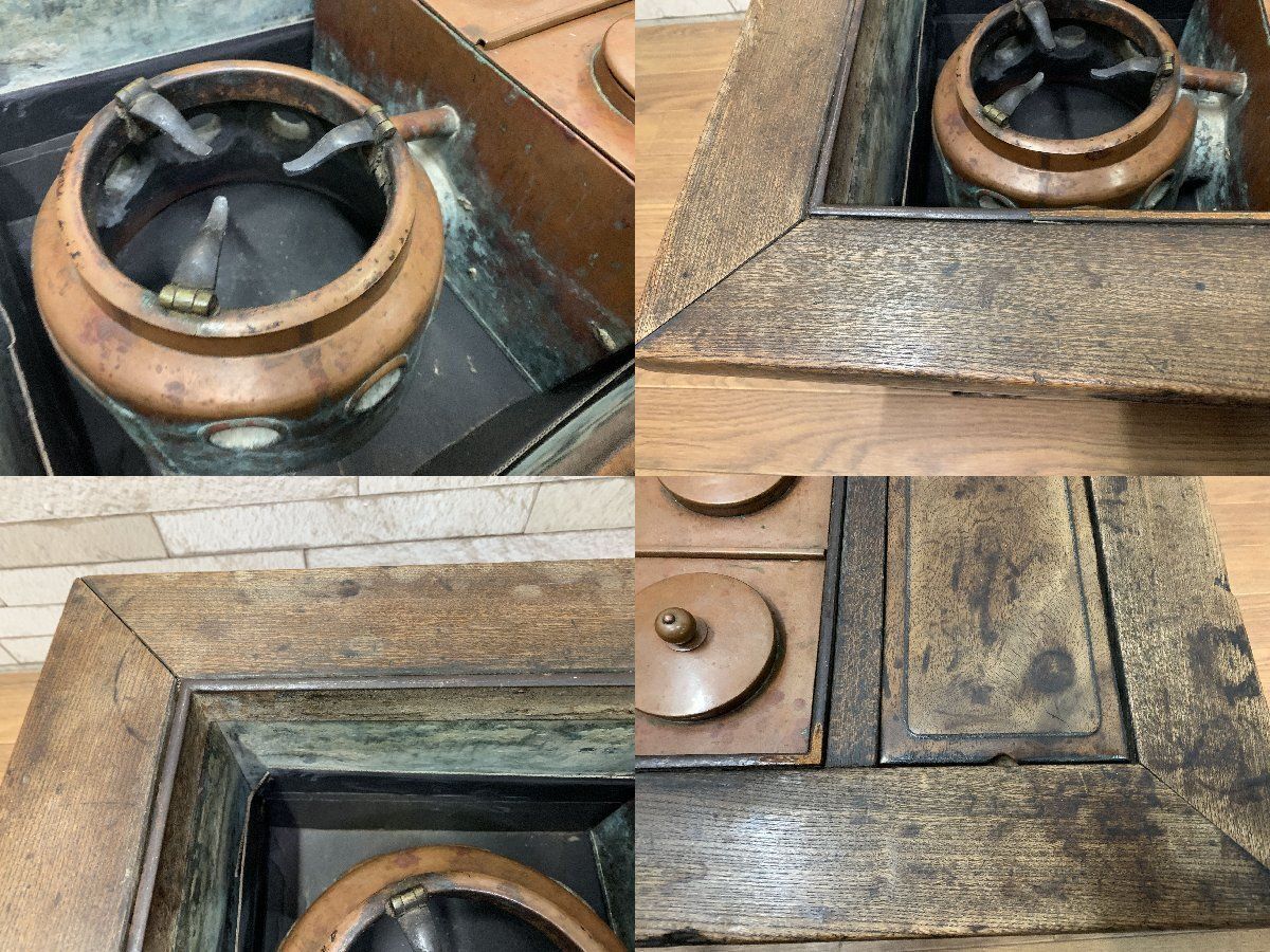 □長火鉢 角火鉢 箱火鉢 鉄瓶 ガラス天板付き 座卓 関西火鉢 囲炉裏