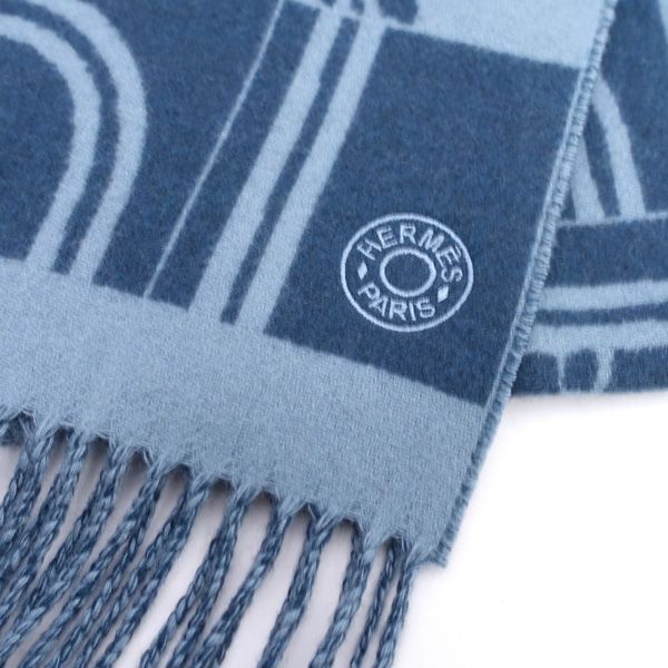 HERMES / エルメス ◇セリエ カシミア マフラー ネイビー 総柄