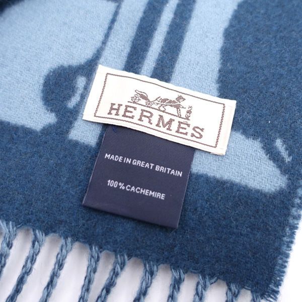 HERMES / エルメス ◇セリエ カシミア マフラー ネイビー 総柄