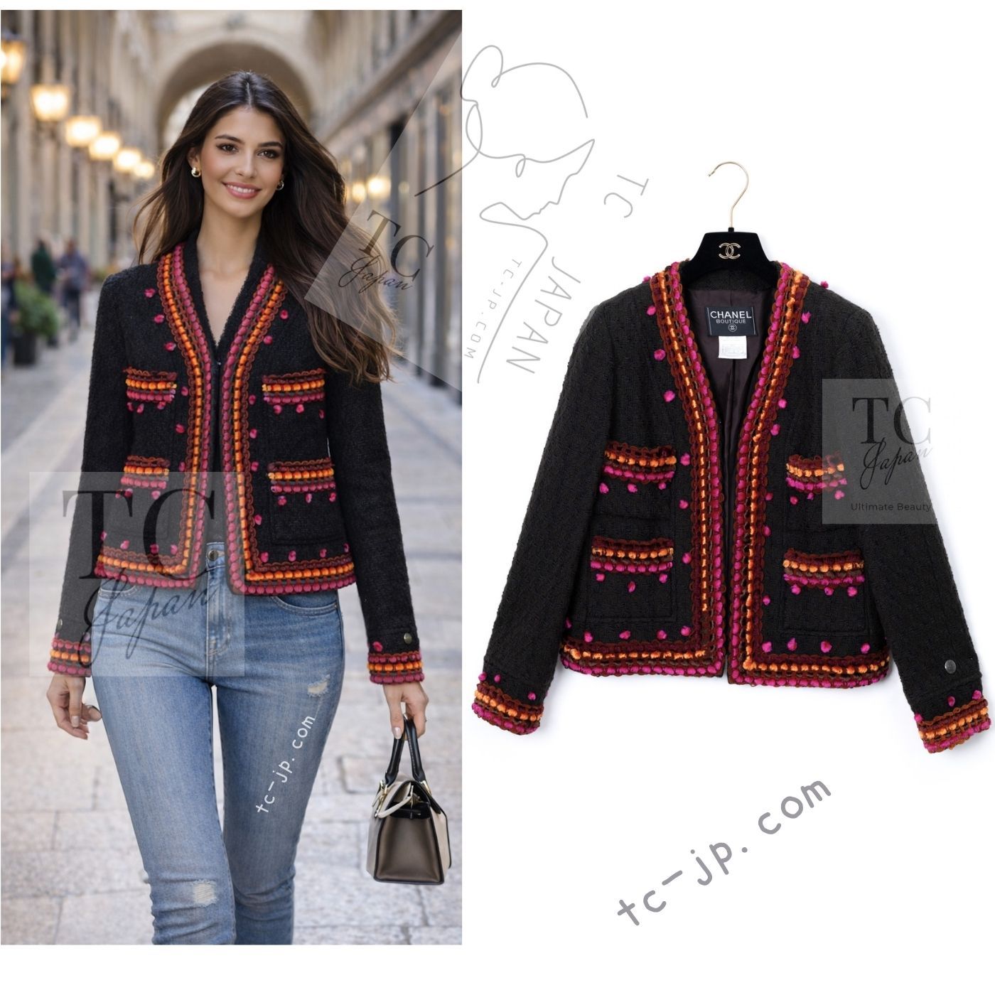 シャネル ジャケット CHANEL ヴィンテージ ブラウン オレンジ ピンク