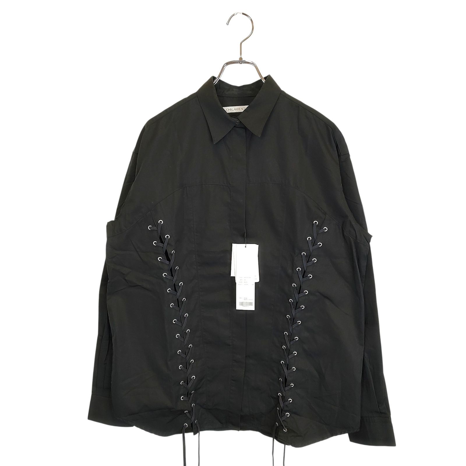 JOHN LAWRENCE SULLIVAN 長袖シャツ ブラック JOHN LAWRENCE SULLIVAN ジョンローレンスサリバン GROSGRAIN LACE-UP