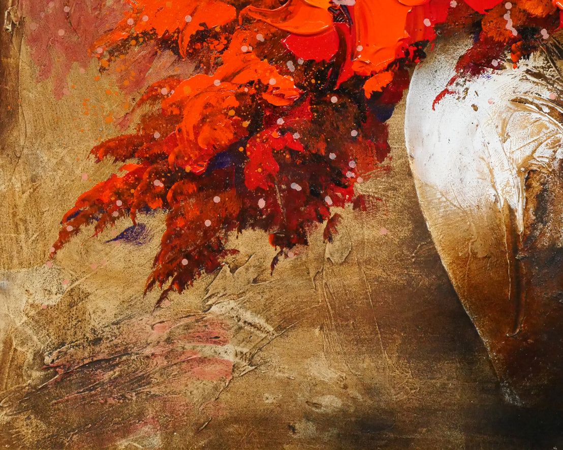 立川 広己「赤い盛り花」油絵・F12号 自由美術協会会員 「一枚の繪」で