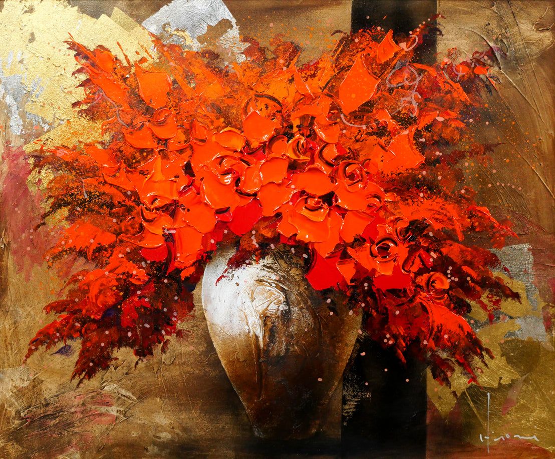 立川 広己「赤い盛り花」油絵・F12号 自由美術協会会員 「一枚の繪」で