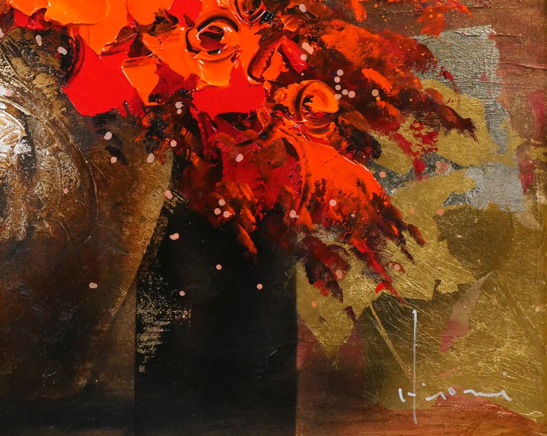 立川 広己「赤い盛り花」油絵・F12号 自由美術協会会員 「一枚の繪」で