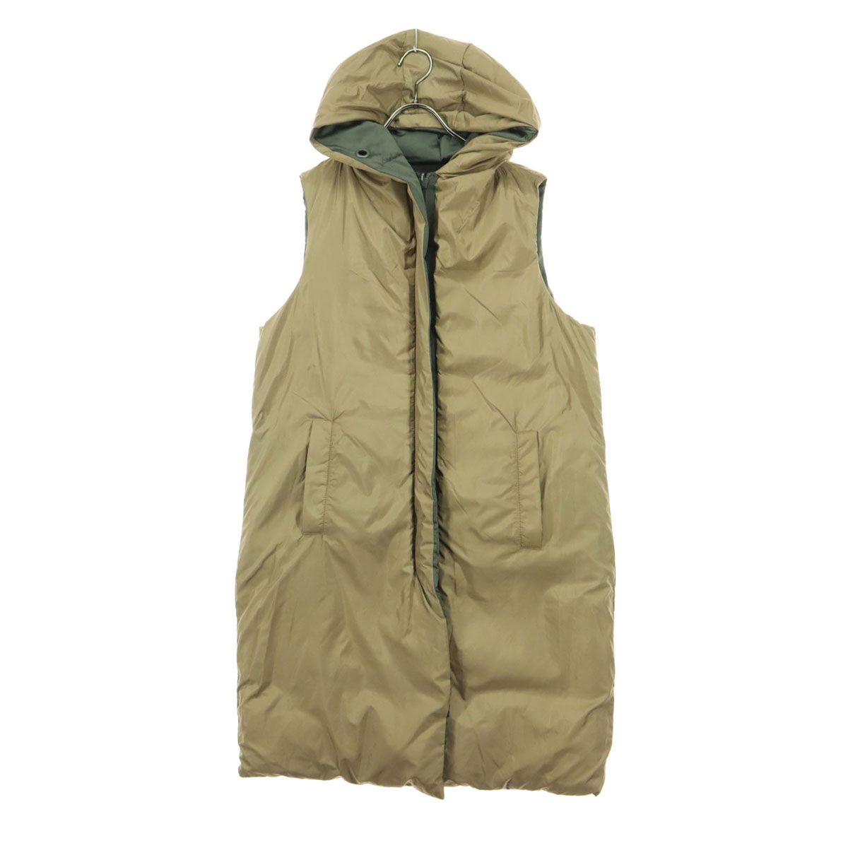美品 ZARA ザラ フード付 リバーシブル ロング 中綿ベスト M ブラウン