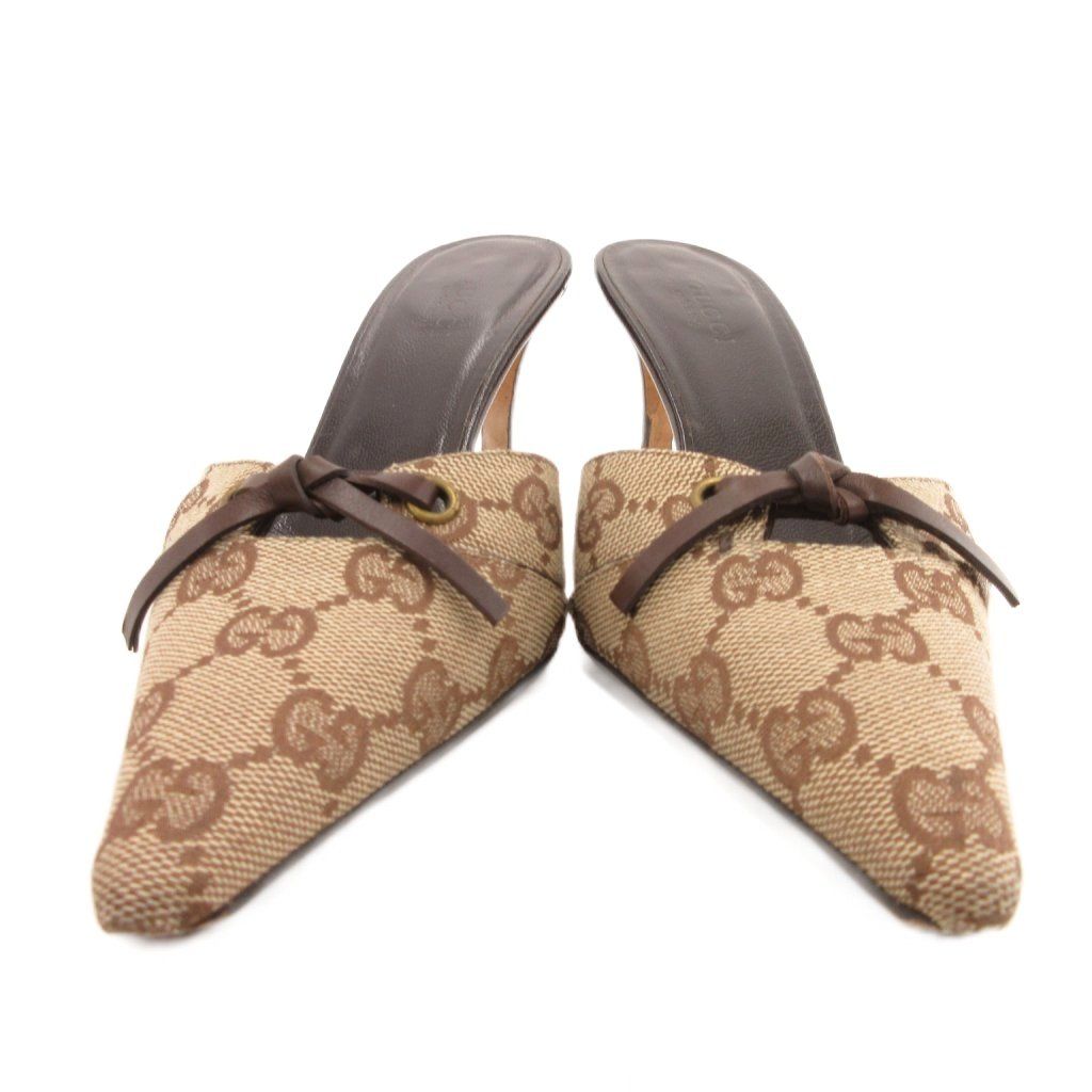 グッチ GUCCI ミュール パンプス GG柄 キャンバス ポインテッドトゥ 4C