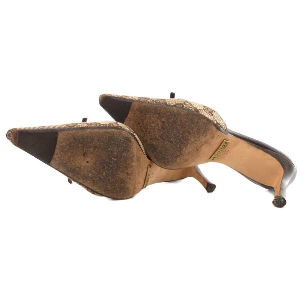 グッチ GUCCI ミュール パンプス GG柄 キャンバス ポインテッドトゥ 4C