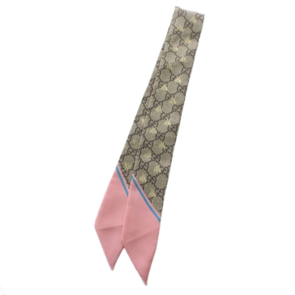 グッチ GUCCI スカーフ ネックボウ 絹 シルク GG柄 蜂 ビー 総柄 茶色
