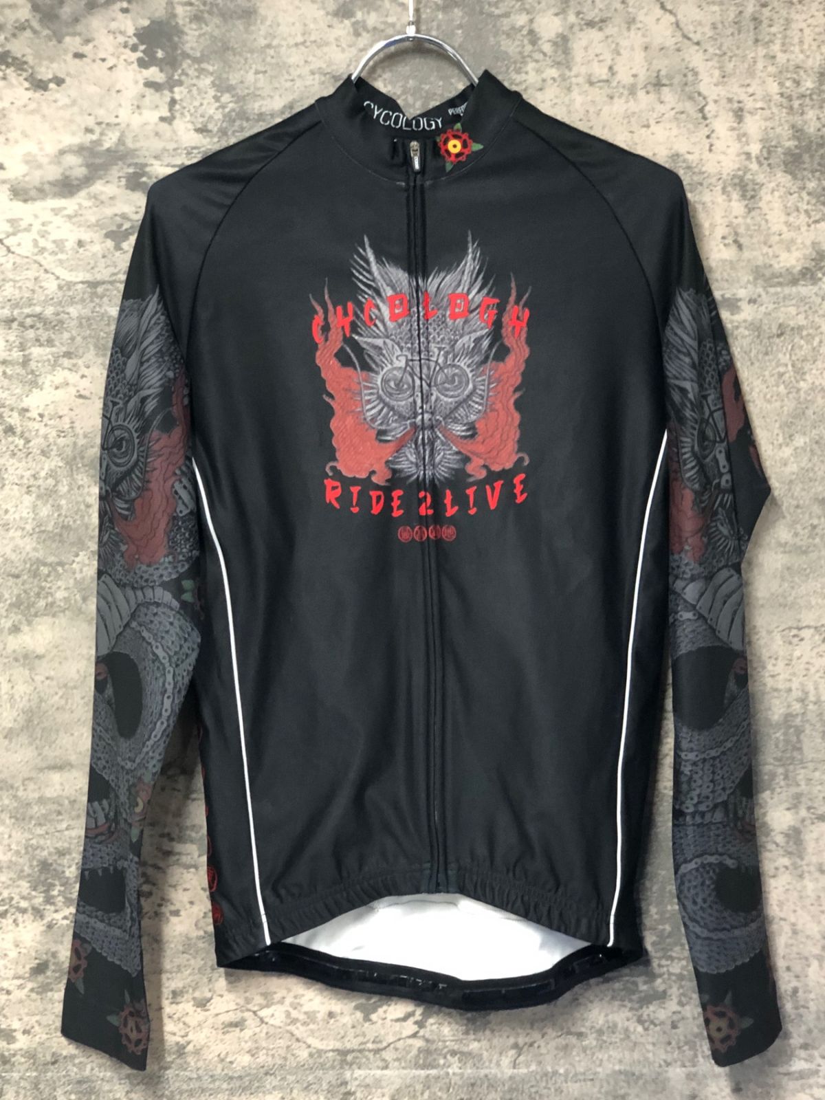 JF786 サイコロジー CYCOLOGY 長袖 サイクルジャージ 黒 ドラゴン XS