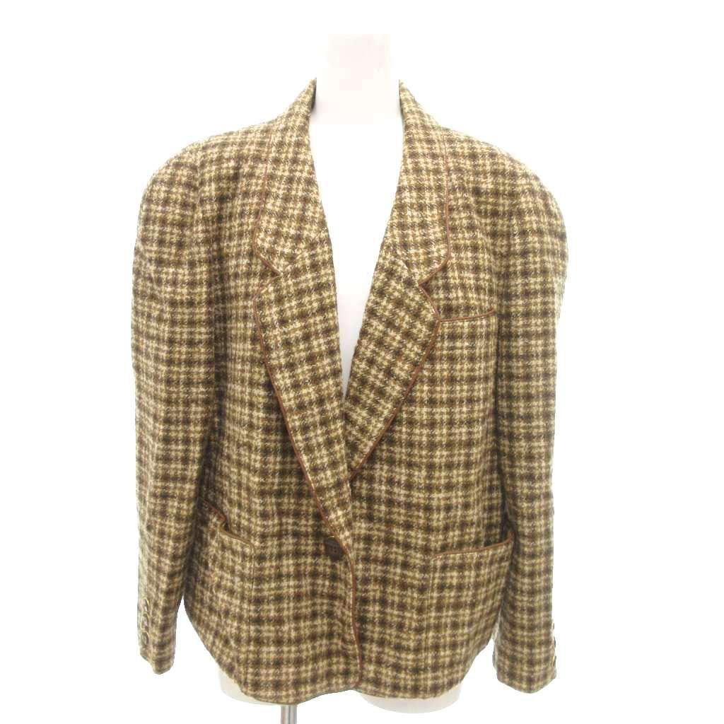 レリアン Leilian テーラードジャケット アルパカ混 チェック柄 茶