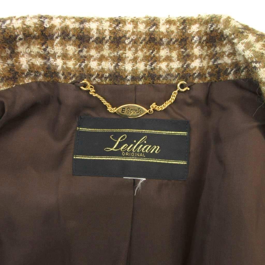 レリアン Leilian テーラードジャケット アルパカ混 チェック柄 茶