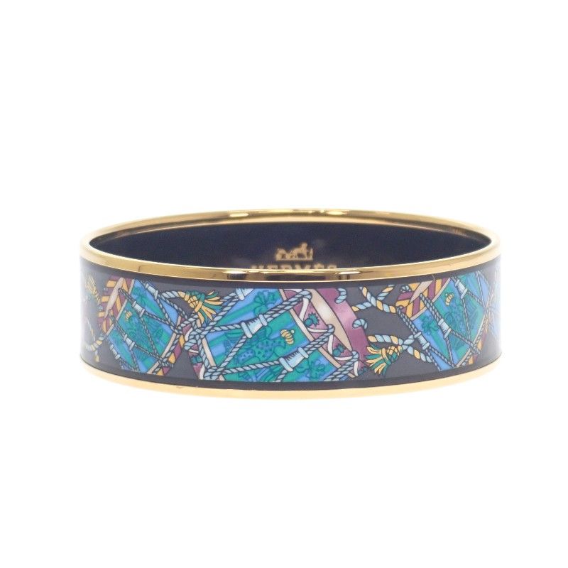 エルメス HERMES エマイユGM バングル 腕輪 七宝 ブラック 黒 ブルー