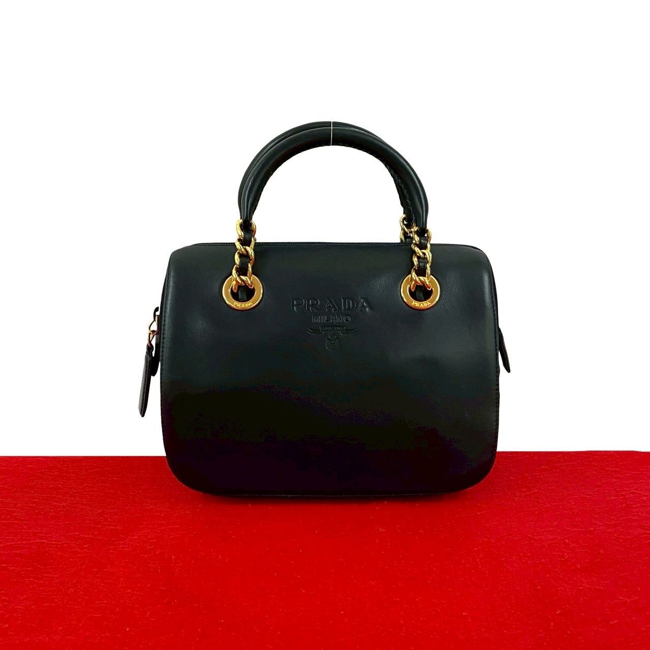 極 美品 希少品 PRADA プラダ ロゴ 刻印 レザー 本革 ナイロン