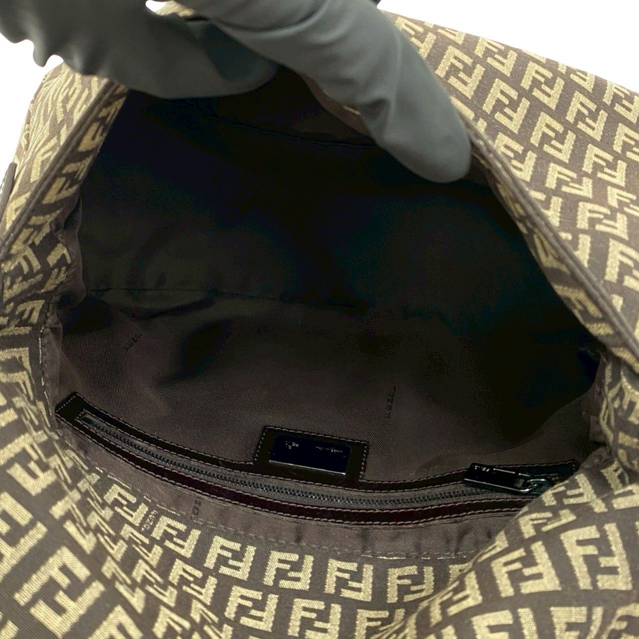 美品✨FENDI FF金具 マンマ ズッキーノ キャンバス レザー ブラック 極 美品 FENDI フェンディ マンマバケット ズッキーノ FF 柄 コットン