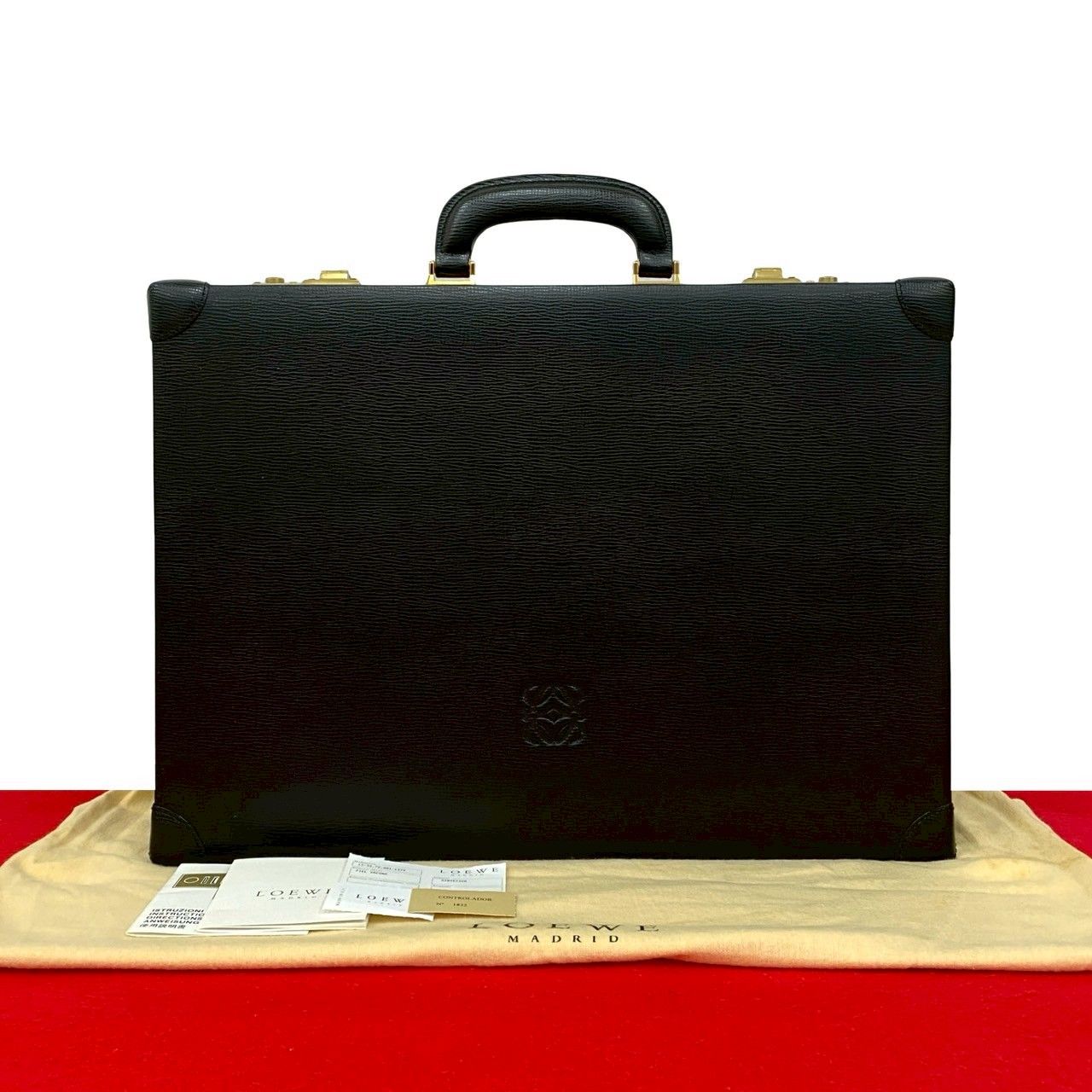 極 美品 保存袋付 LOEWE ロエベ アナグラム ロゴ レザー 本革 ビジネス