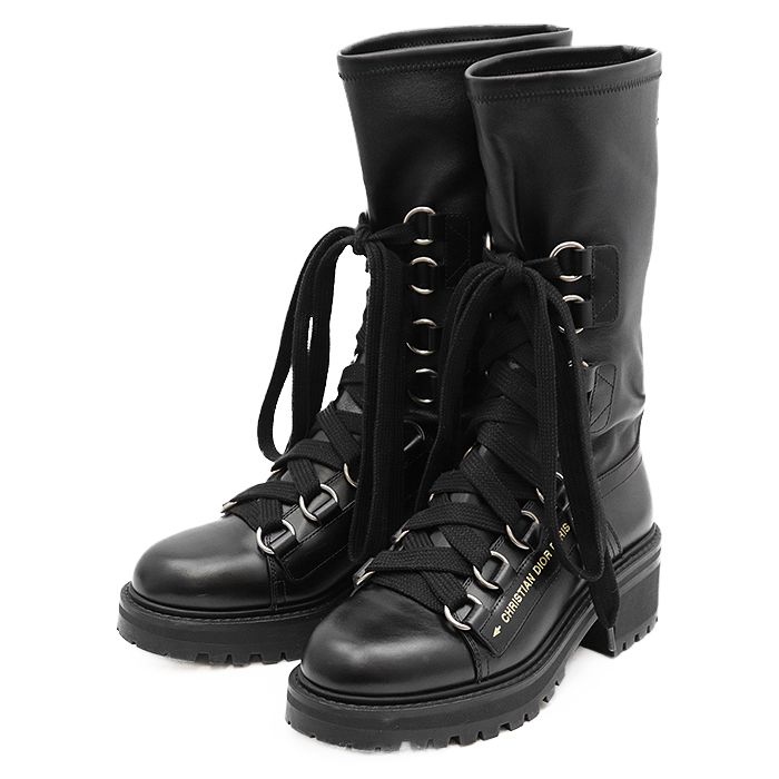 未使用級　クリスチャンディオール ブーツ　レザー 黒 バックル　24cm 新品同様】Christian Dior クリスチャンディオール レースアップブーツ