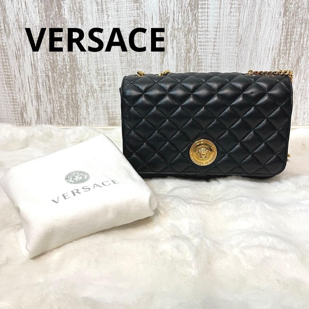 美品 VERSACE ヴェルサーチ メドゥーサ キルティング 2way チェーンショルダーバッグ ブラック ヴェルサーチェ