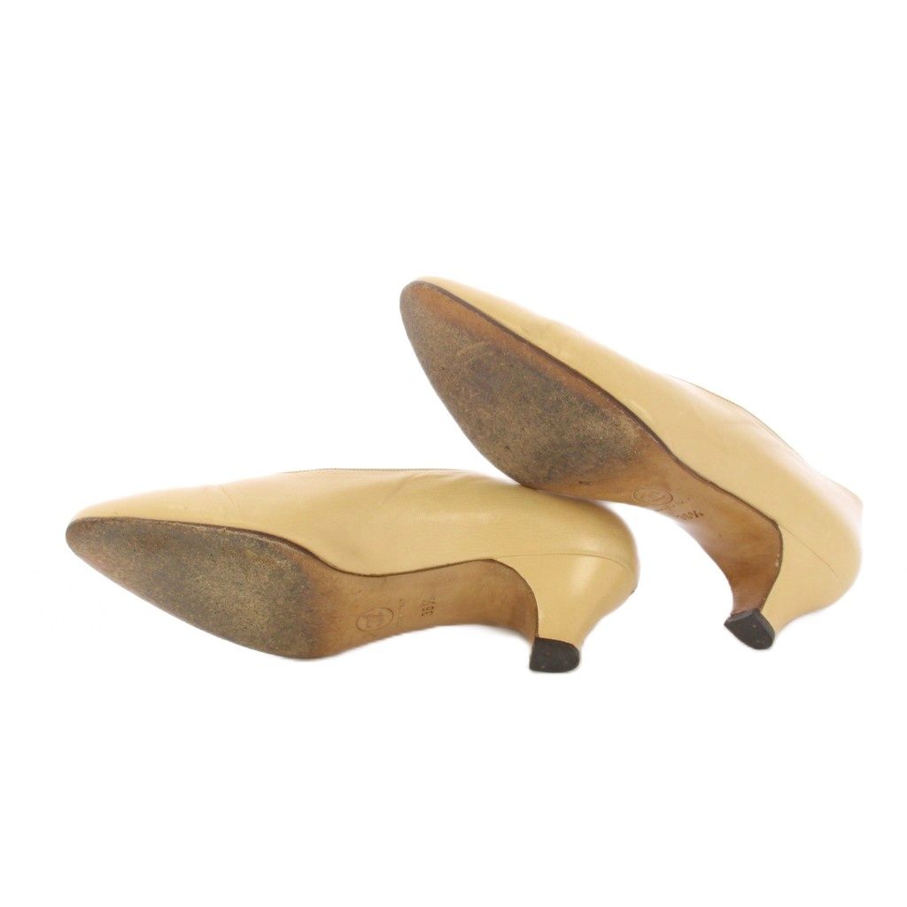 シャネル CHANEL パンプス アーモンドトゥ ローヒール レザー ロゴ