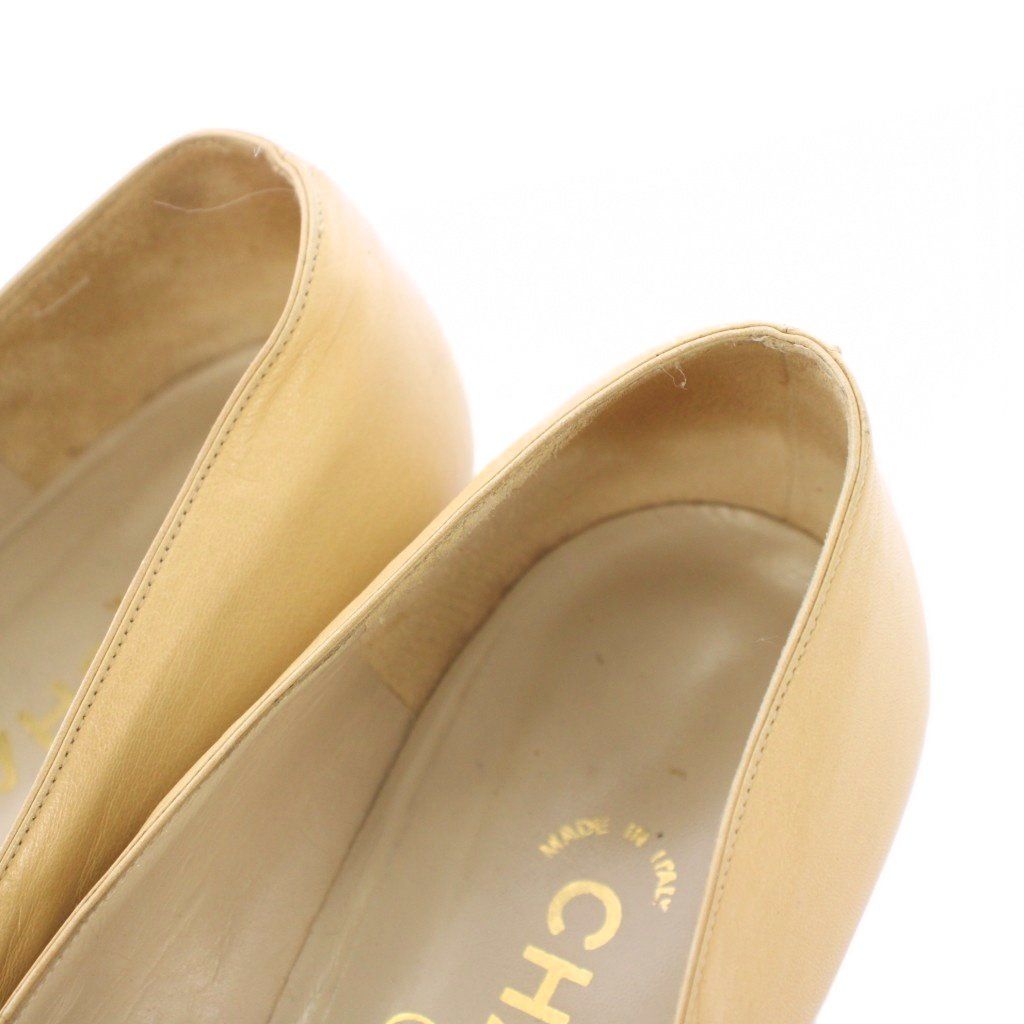 シャネル CHANEL パンプス アーモンドトゥ ローヒール レザー ロゴ