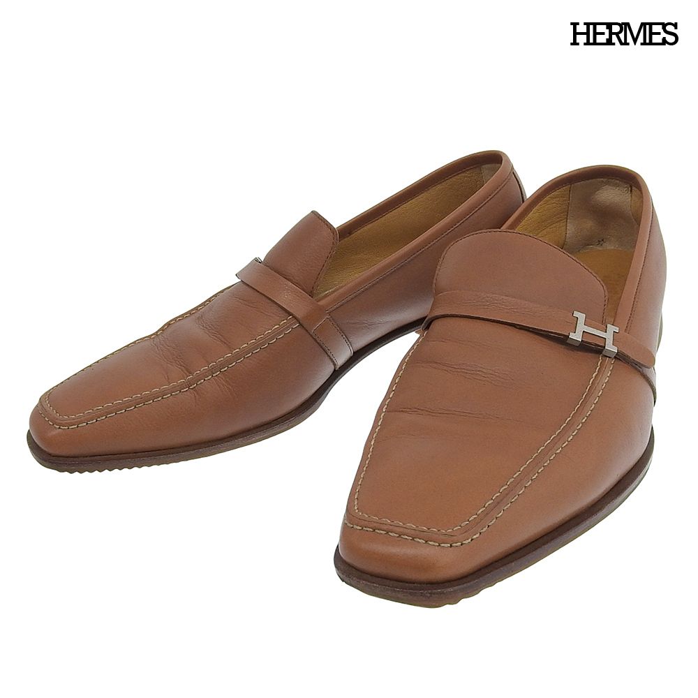 美品 エルメス HERMES ホワイトステッチ メタルHロゴ レザー