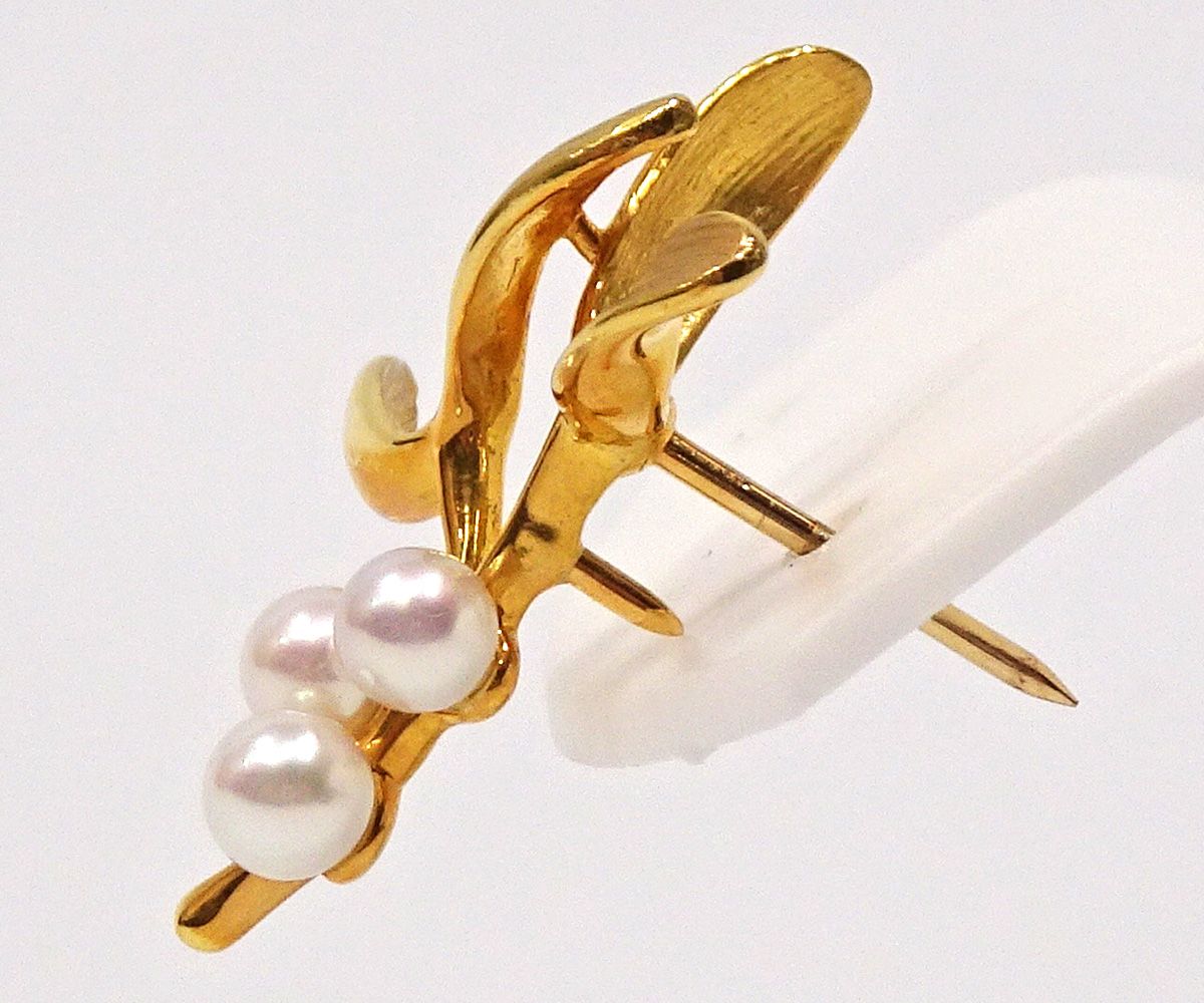 質コニシ】【MIKIMOTO/ミキモト】ピンブローチ リーフ 葉 K18 ゴールド