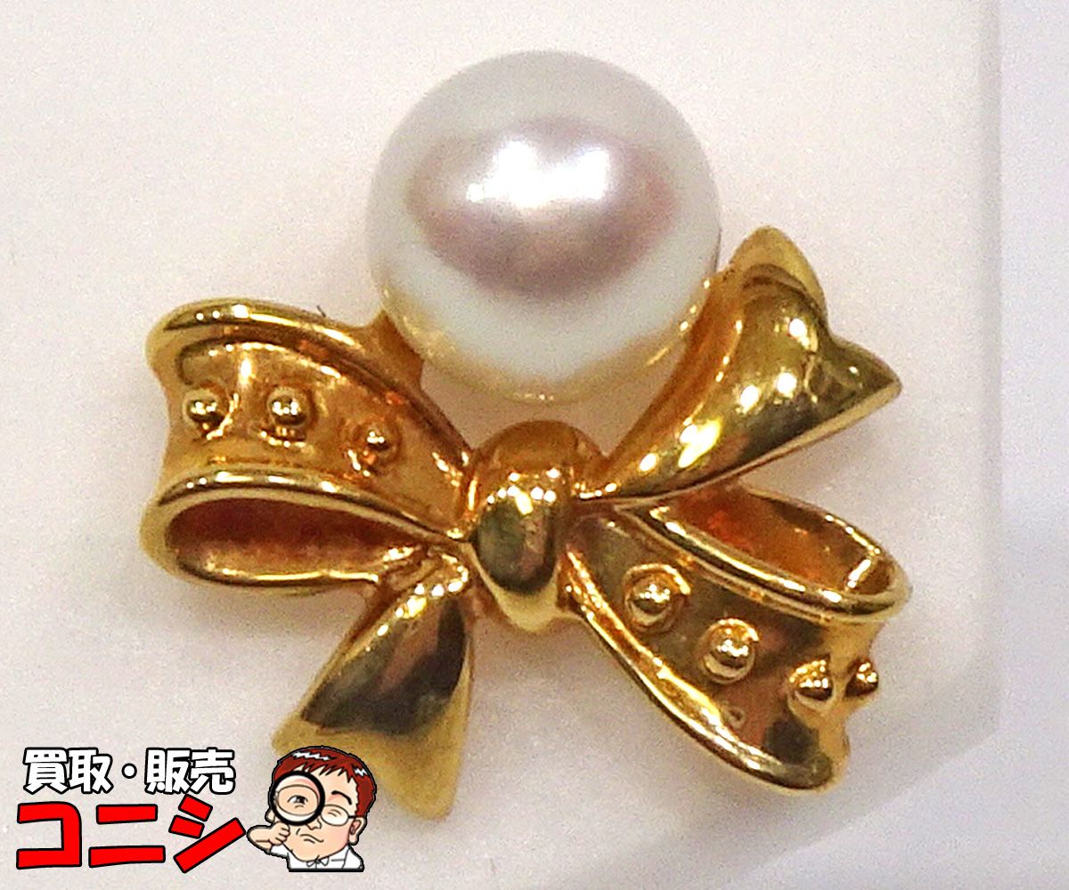 質コニシ】【MIKIMOTO/ミキモト】ピンブローチ リボン K18 ゴールド