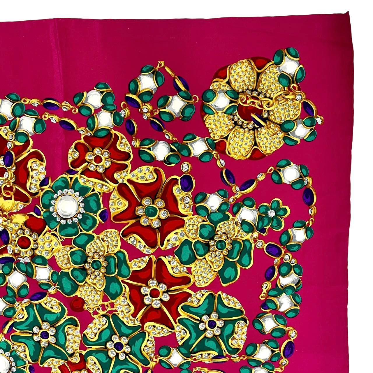 極美品 CHANEL シャネル シルク 超大判 スカーフ 宝石柄 ピンク - メルカリ