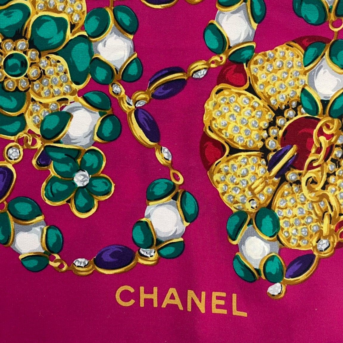 極美品 CHANEL シャネル シルク 超大判 スカーフ 宝石柄 ピンク - メルカリ