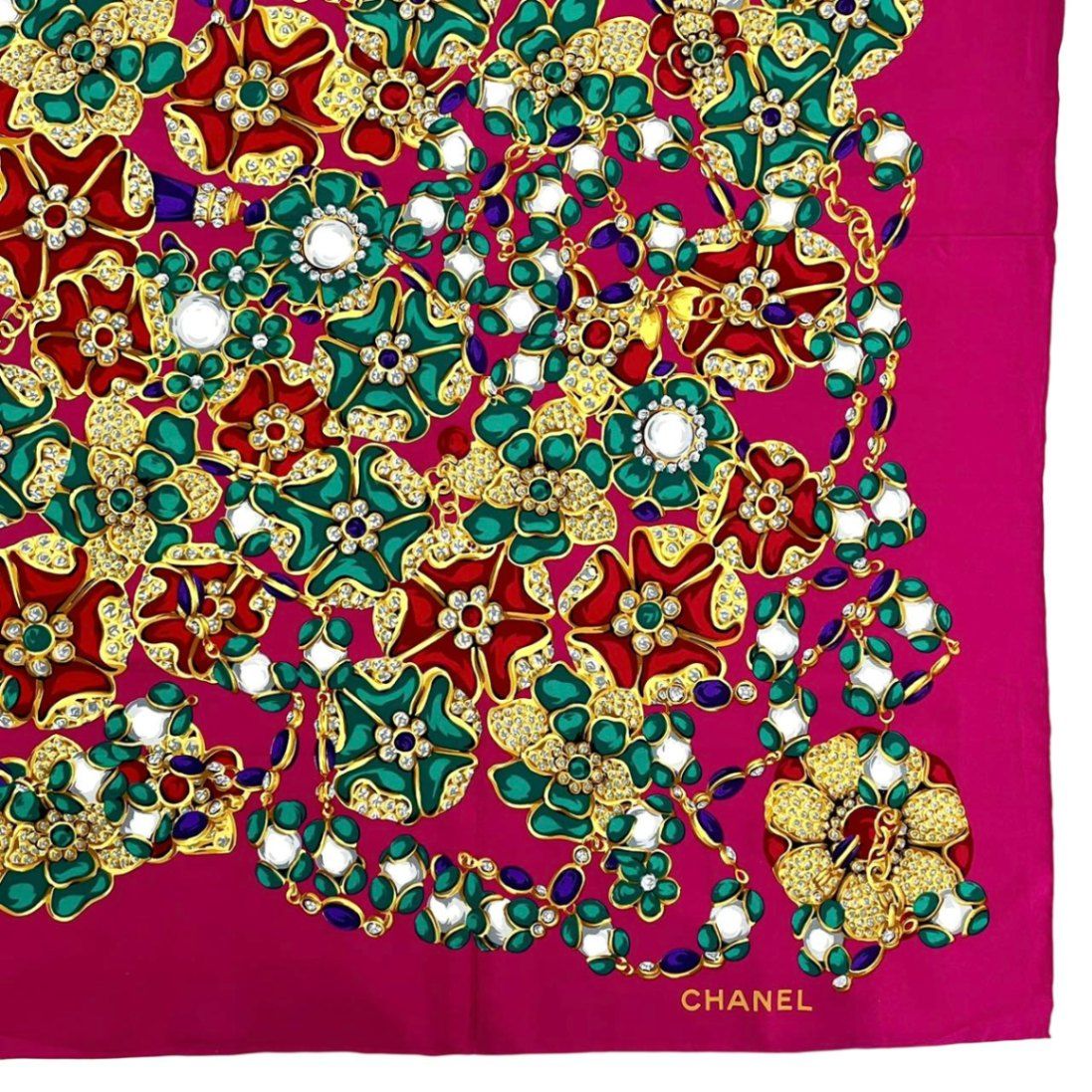 極美品 CHANEL シャネル シルク 超大判 スカーフ 宝石柄 ピンク - メルカリ