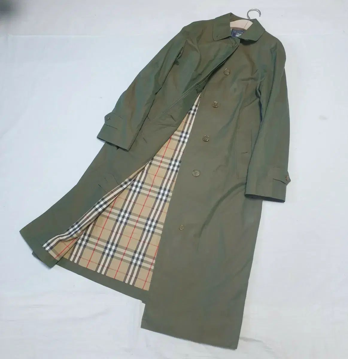 バーバリー ノヴァチェック カーキ ステンカラーコート レディース