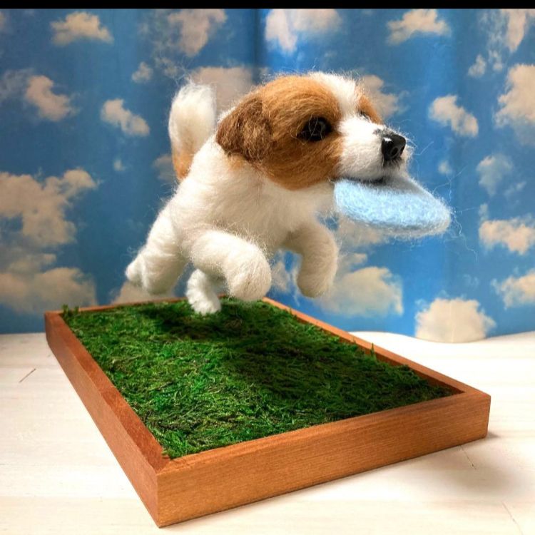 羊毛フェルト犬　ジャックラッセル　ディスクドッグ 羊毛フェルト ジャックラッセル ディスクドッグ フリスビー犬 - メルカリ
