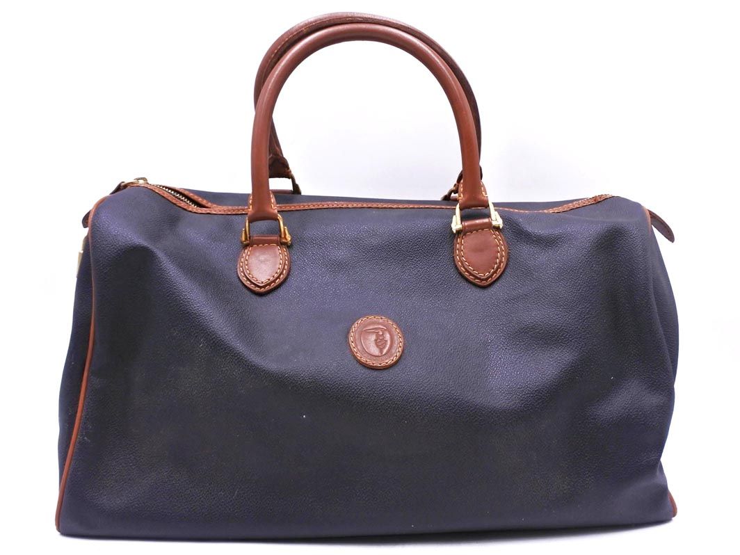 TRUSSARDI トラサルディ レザー ボストン バッグ 黒x茶