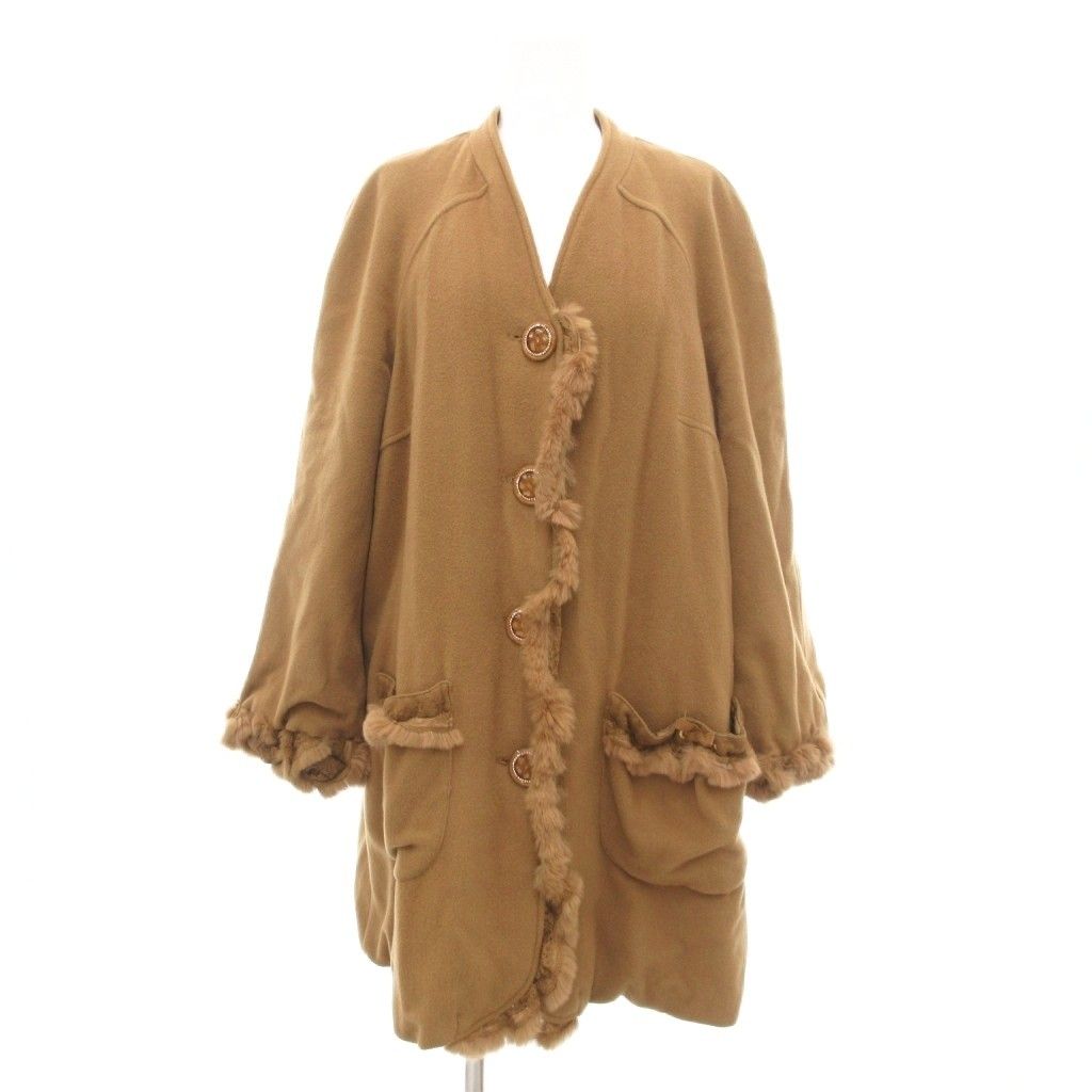 イタリヤ 伊太利屋 美品 中綿コート カシミヤ混 ラビットファー レース