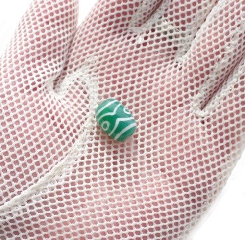 三眼天珠 14mm×10mm (グリーン) 聖なるお守り チベット天珠