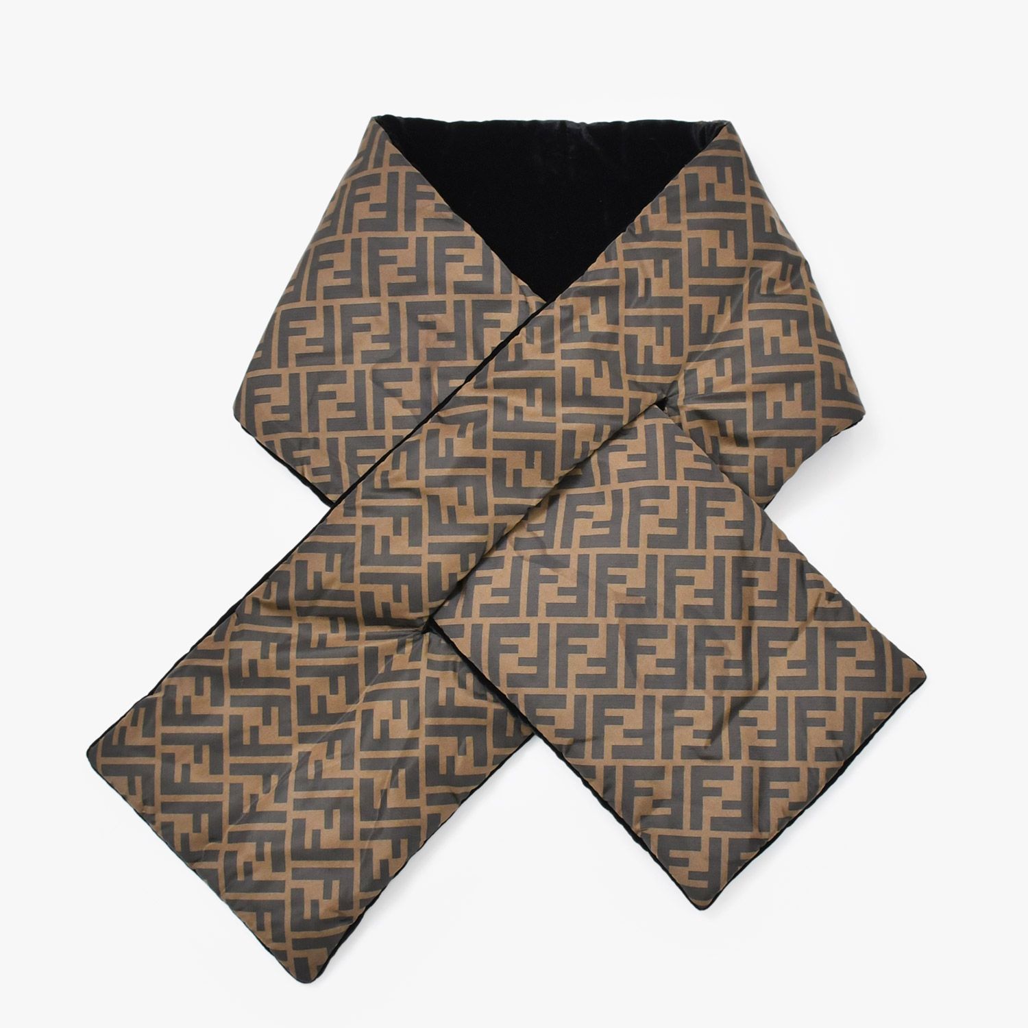 フェンディのベロアのスカーフ FENDI フェンディ ズッカ柄 スカーフ ブラウン ブラック ナイロン