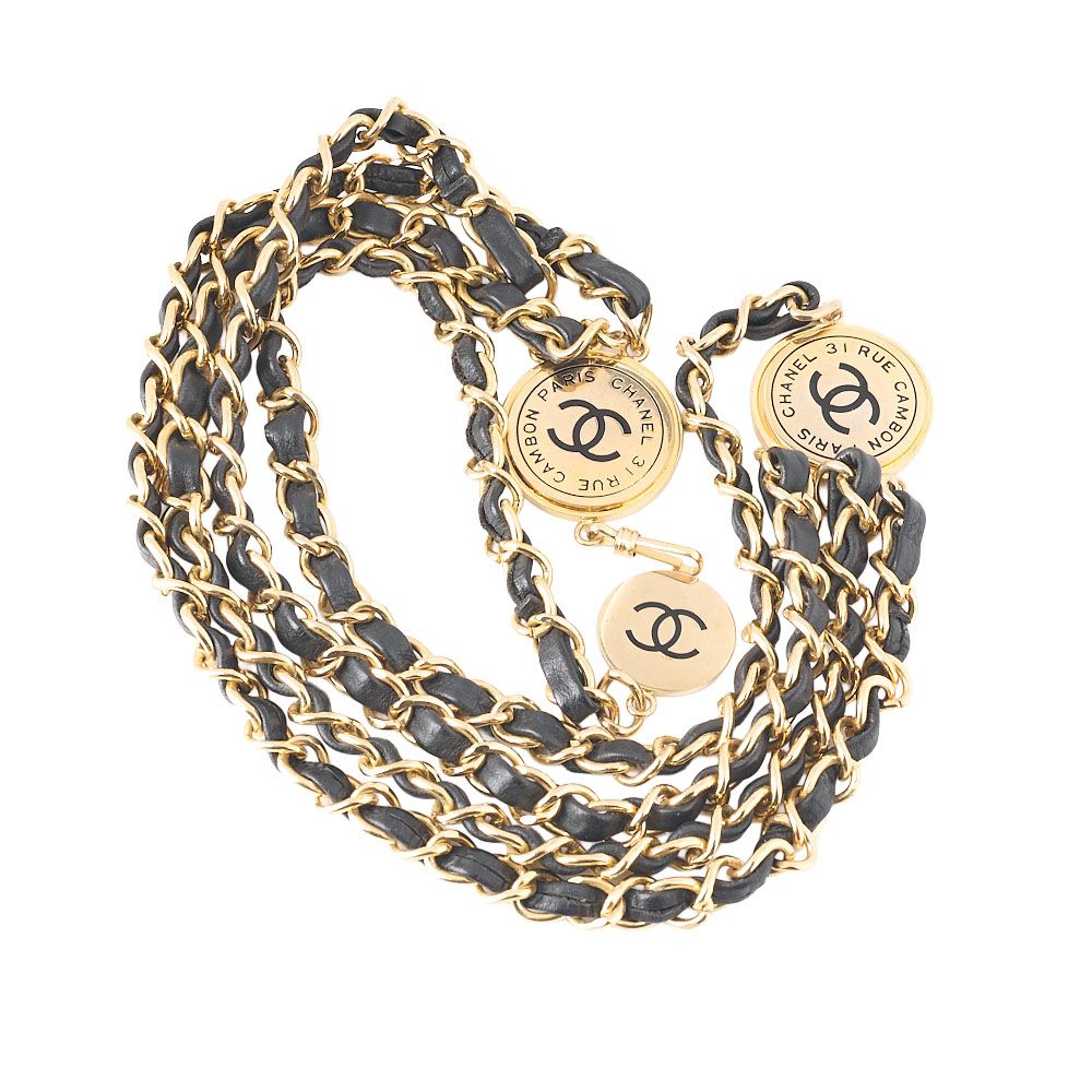 CHANEL シャネル 31RUE CAMBON ココマーク チェーンベルト 三連 GP×革 