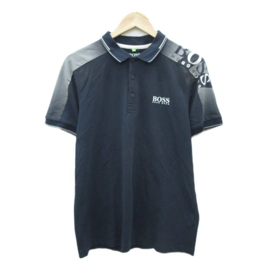 ヒューゴボス HUGO BOSS ポロシャツ M 紺 半袖 ロゴプリント
