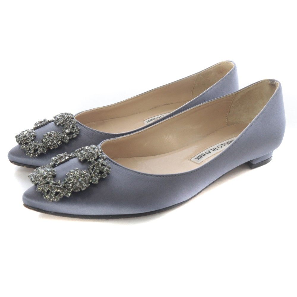 マノロブラニク MANOLO BLAHNIK ハンギシ サテン フラットパンプス