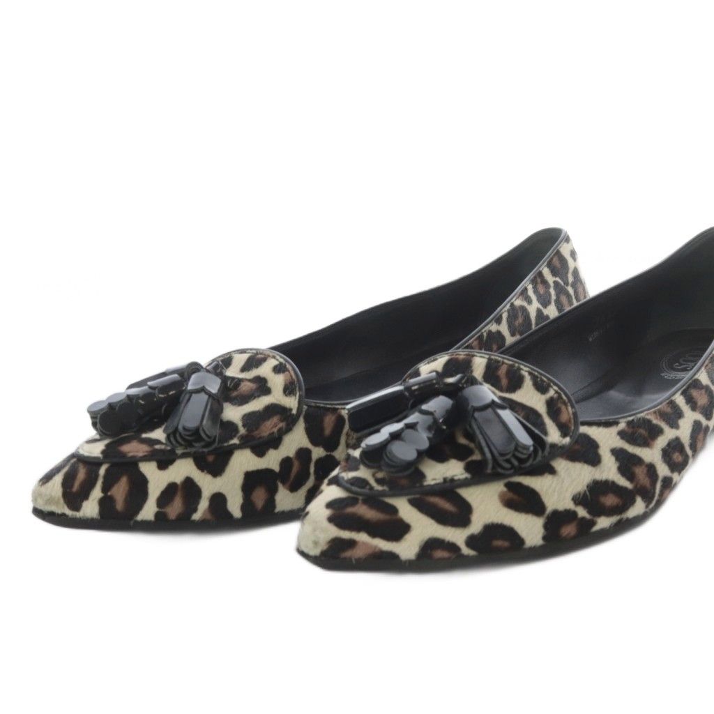 トッズ TOD'S パンプス フラット ポインテッドトゥ レオパード ハラコ